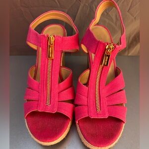 Michael Kors Women's Berkley Woven Espadrille Wedge Sandals Pink Sz 8.5